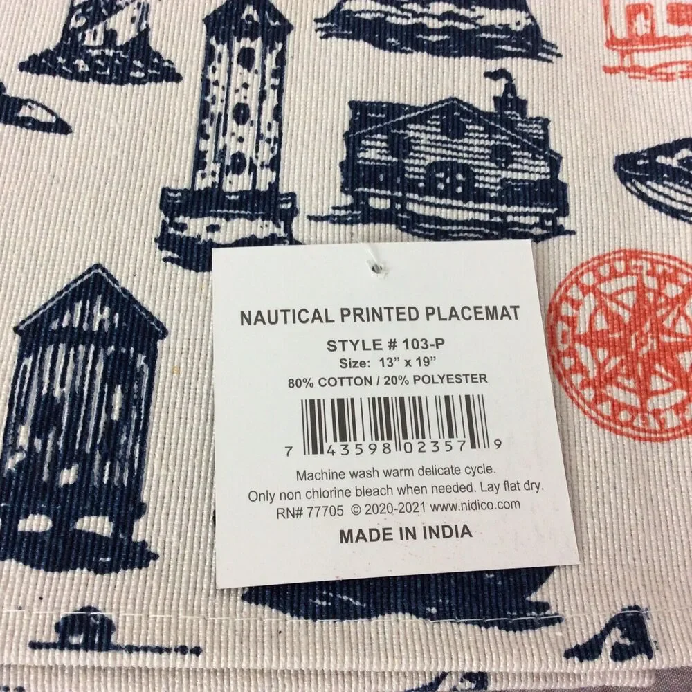 Home Concepts Canvas Placemats COASTAL/LIGHTHOUSE/NAUTICAL Multicolored Set Of 4